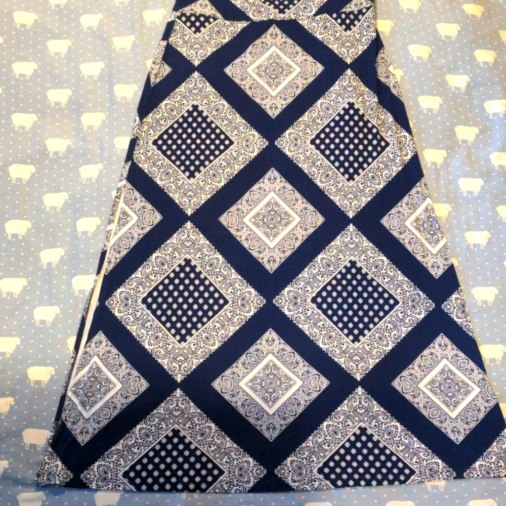 4/$20 Charlotte Russe Womens Bandana Print Maxi Skirt Size XL Blue White Rayon